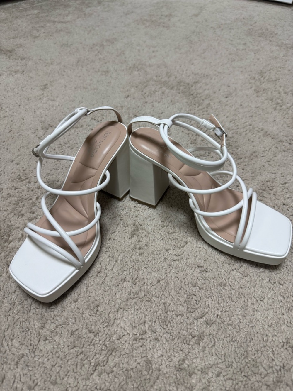 White Strappy Block Heels